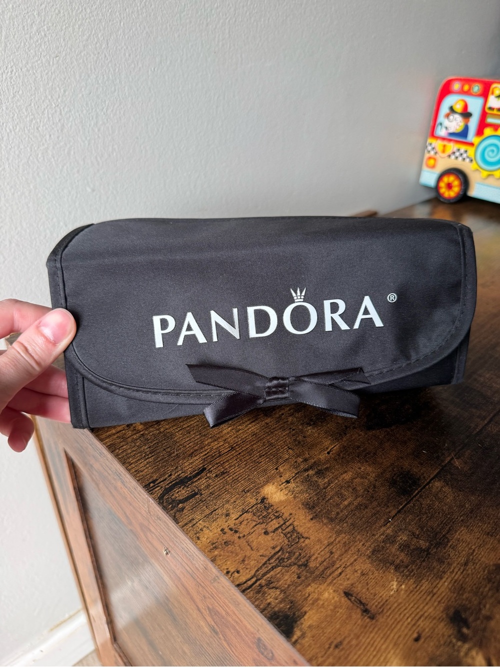 Authentic Pandora Black Ribbon Roll Up Travel Jewelry Organizer Polka Dot Case